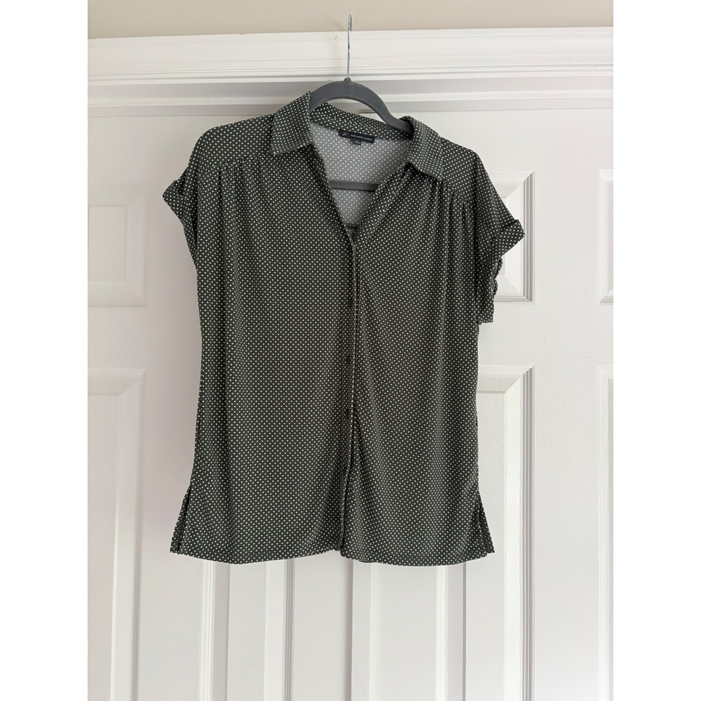 Adrianna Papell green polka dot blouse Size S